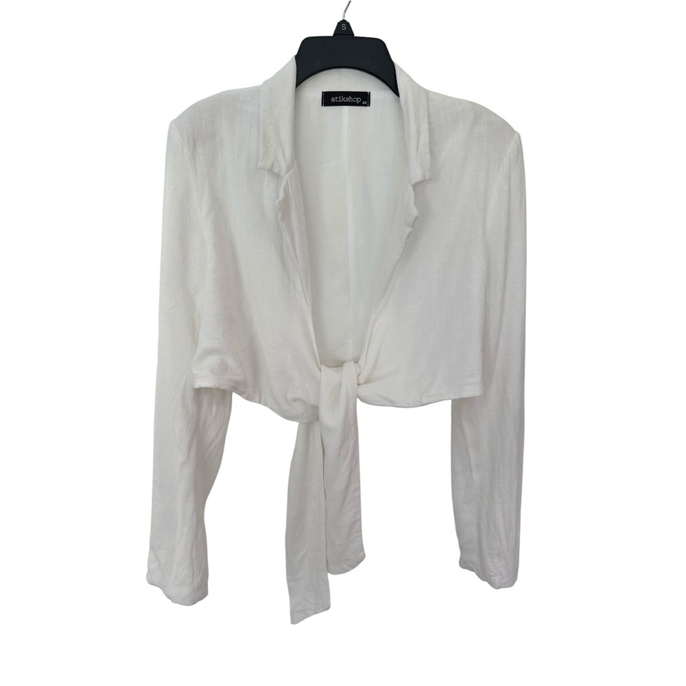 White Tie-Front Cropped‎ Blazer Jacket